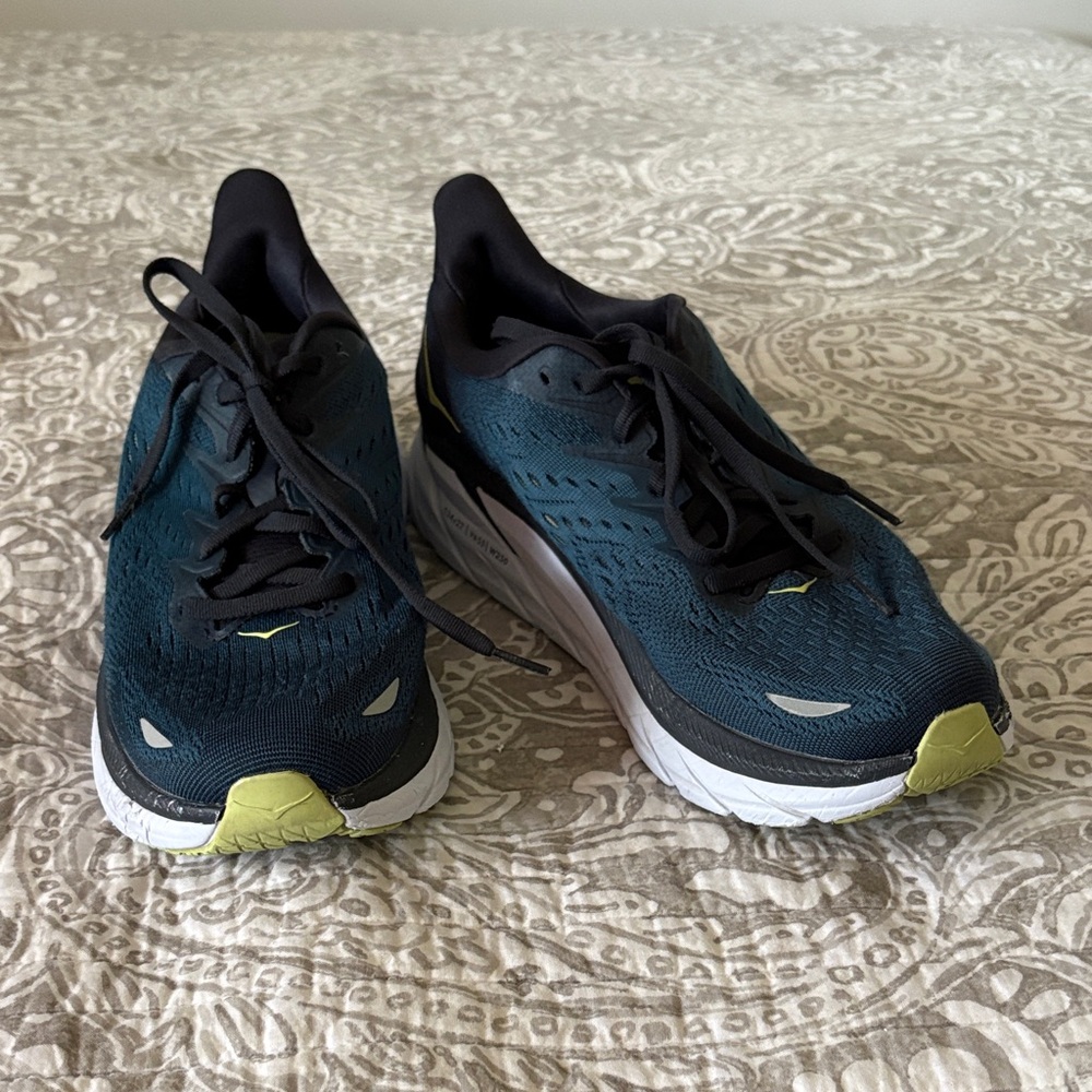 Hoka Men's Teal and Black Athletic Running Shoes with Lime Accents